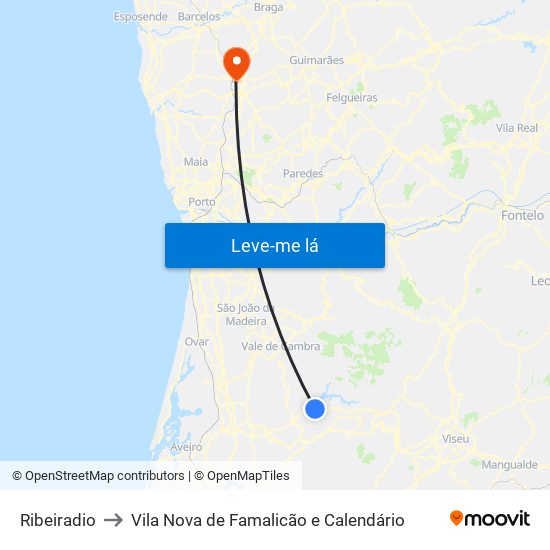 Ribeiradio to Vila Nova de Famalicão e Calendário map