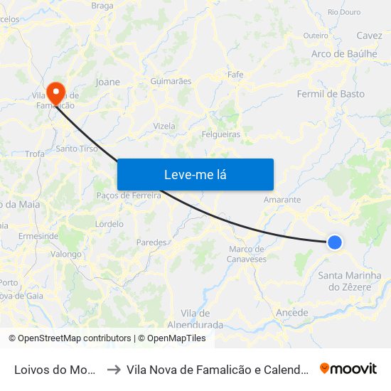 Loivos do Monte to Vila Nova de Famalicão e Calendário map