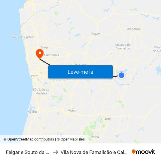 Felgar e Souto da Velha to Vila Nova de Famalicão e Calendário map