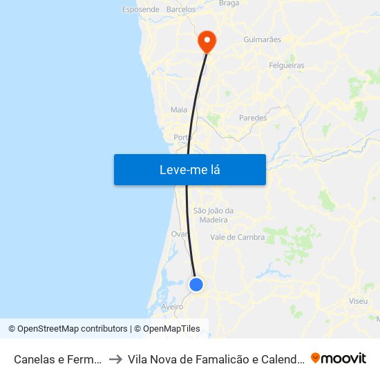 Canelas e Fermelã to Vila Nova de Famalicão e Calendário map