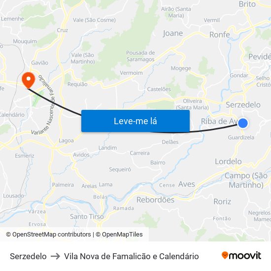 Serzedelo to Vila Nova de Famalicão e Calendário map