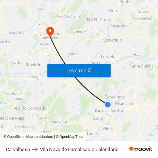 Carvalhosa to Vila Nova de Famalicão e Calendário map