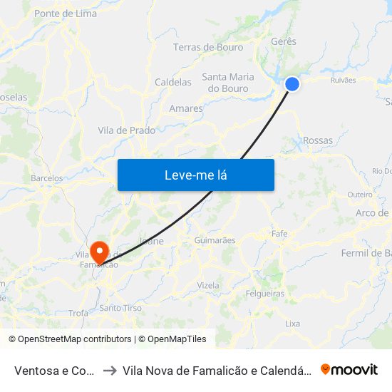 Ventosa e Cova to Vila Nova de Famalicão e Calendário map