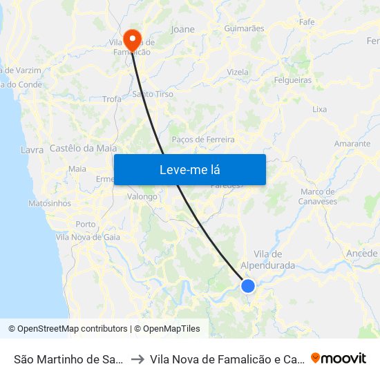 São Martinho de Sardoura to Vila Nova de Famalicão e Calendário map