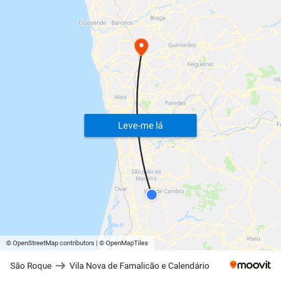 São Roque to Vila Nova de Famalicão e Calendário map