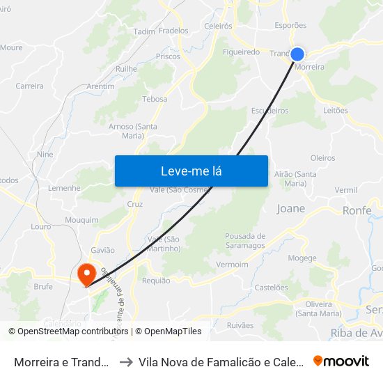 Morreira e Trandeiras to Vila Nova de Famalicão e Calendário map