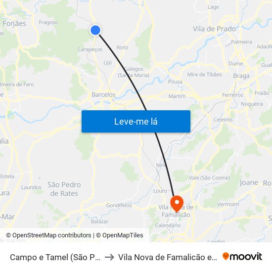 Campo e Tamel (São Pedro Fins) to Vila Nova de Famalicão e Calendário map