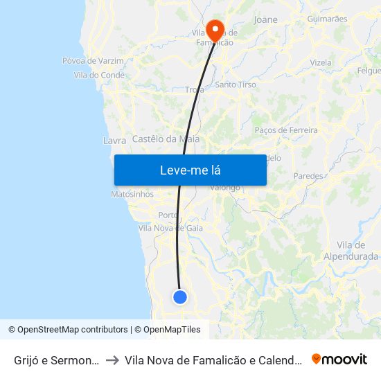 Grijó e Sermonde to Vila Nova de Famalicão e Calendário map