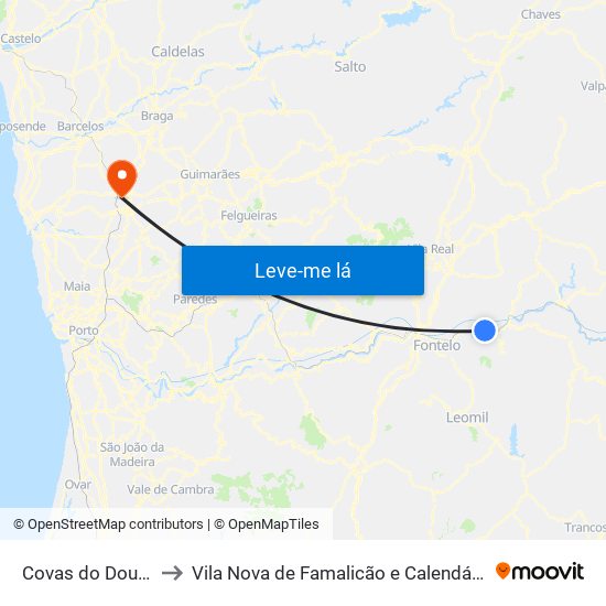 Covas do Douro to Vila Nova de Famalicão e Calendário map