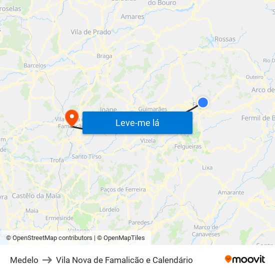 Medelo to Vila Nova de Famalicão e Calendário map