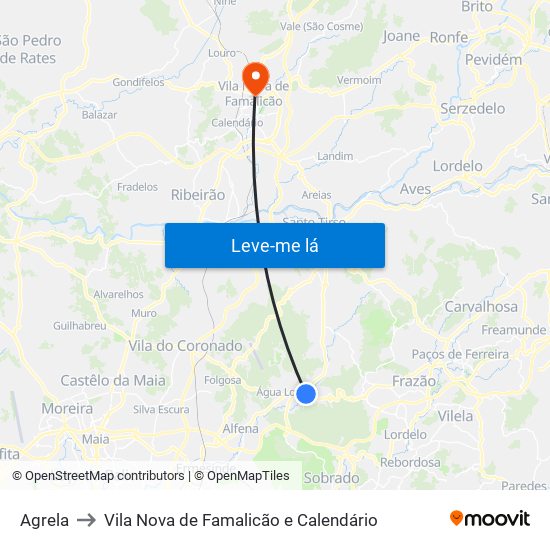 Agrela to Vila Nova de Famalicão e Calendário map