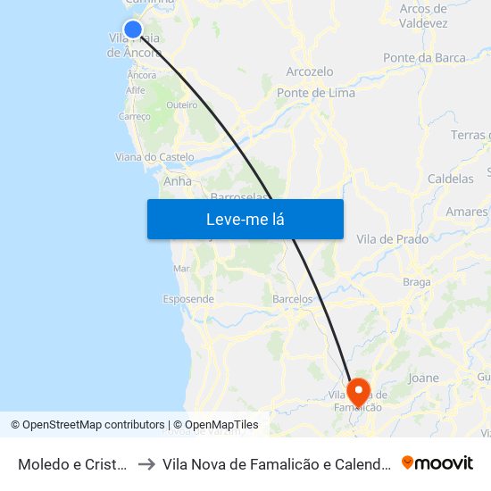 Moledo e Cristelo to Vila Nova de Famalicão e Calendário map