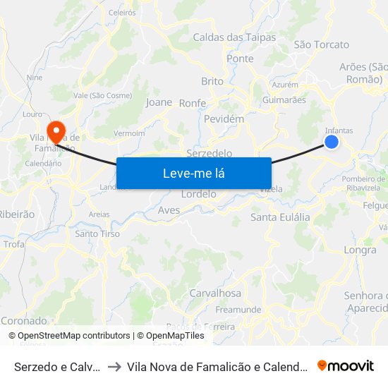 Serzedo e Calvos to Vila Nova de Famalicão e Calendário map