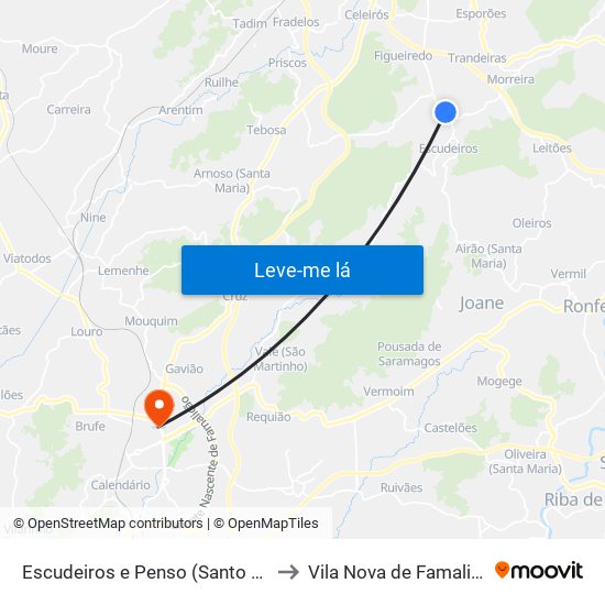 Escudeiros e Penso (Santo Estêvão e São Vicente) to Vila Nova de Famalicão e Calendário map