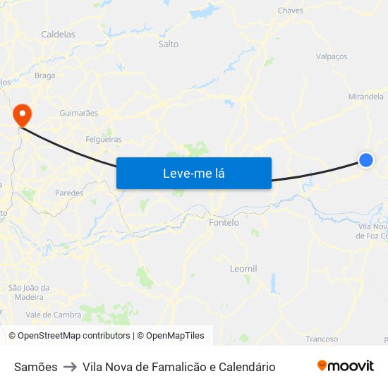 Samões to Vila Nova de Famalicão e Calendário map