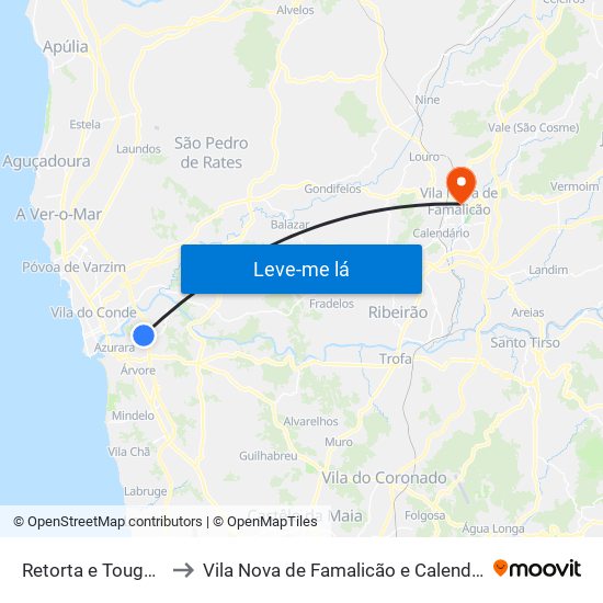 Retorta e Tougues to Vila Nova de Famalicão e Calendário map