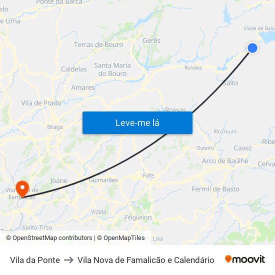Vila da Ponte to Vila Nova de Famalicão e Calendário map