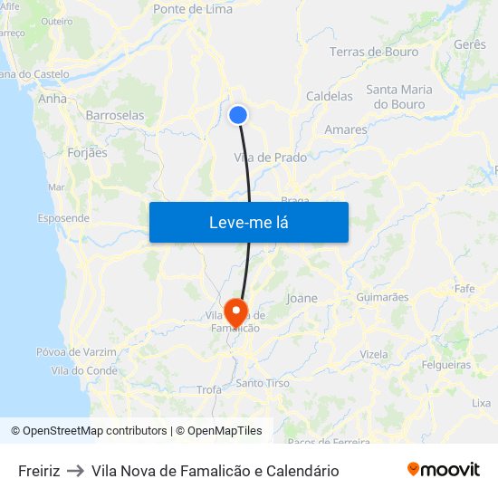 Freiriz to Vila Nova de Famalicão e Calendário map