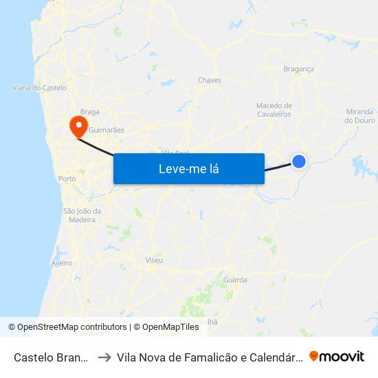 Castelo Branco to Vila Nova de Famalicão e Calendário map