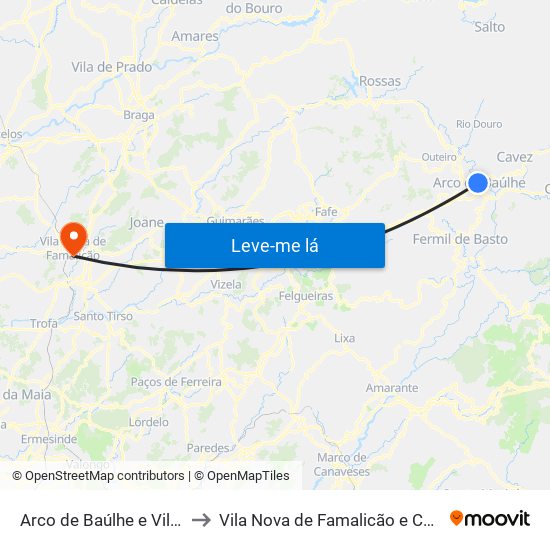 Arco de Baúlhe e Vila Nune to Vila Nova de Famalicão e Calendário map