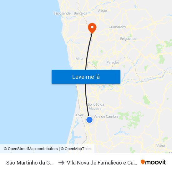 São Martinho da Gândara to Vila Nova de Famalicão e Calendário map