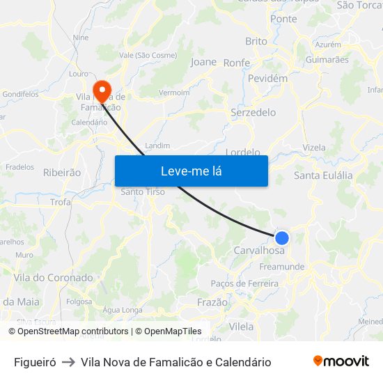 Figueiró to Vila Nova de Famalicão e Calendário map