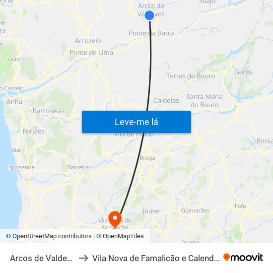 Arcos de Valdevez to Vila Nova de Famalicão e Calendário map