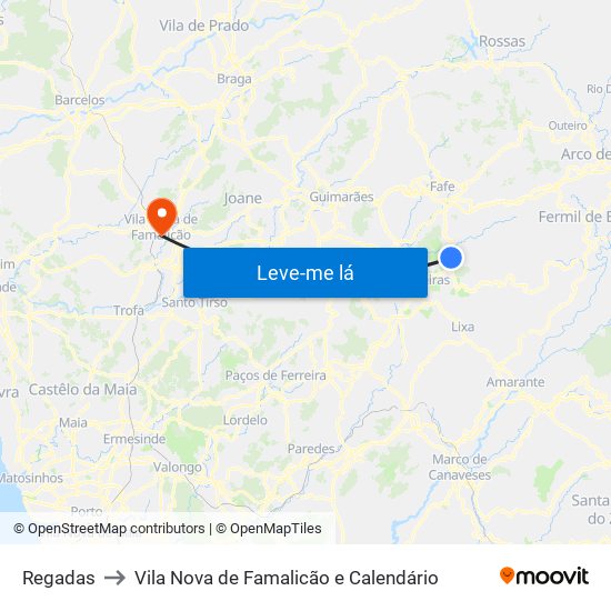 Regadas to Vila Nova de Famalicão e Calendário map