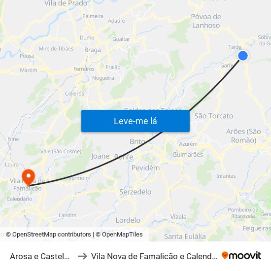 Arosa e Castelões to Vila Nova de Famalicão e Calendário map