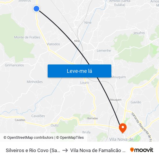 Silveiros e Rio Covo (Santa Eulália) to Vila Nova de Famalicão e Calendário map
