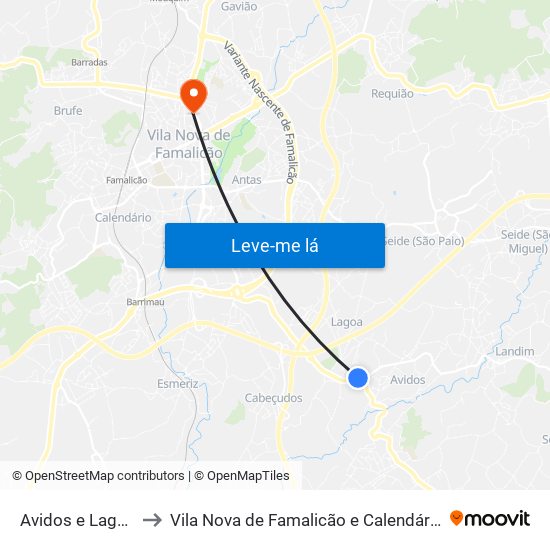 Avidos e Lagoa to Vila Nova de Famalicão e Calendário map