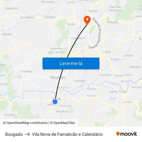 Bougado to Vila Nova de Famalicão e Calendário map