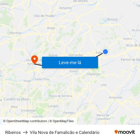 Ribeiros to Vila Nova de Famalicão e Calendário map