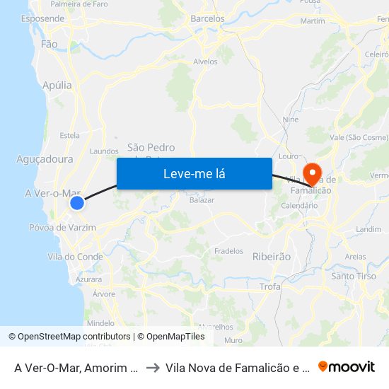 A Ver-O-Mar, Amorim e Terroso to Vila Nova de Famalicão e Calendário map