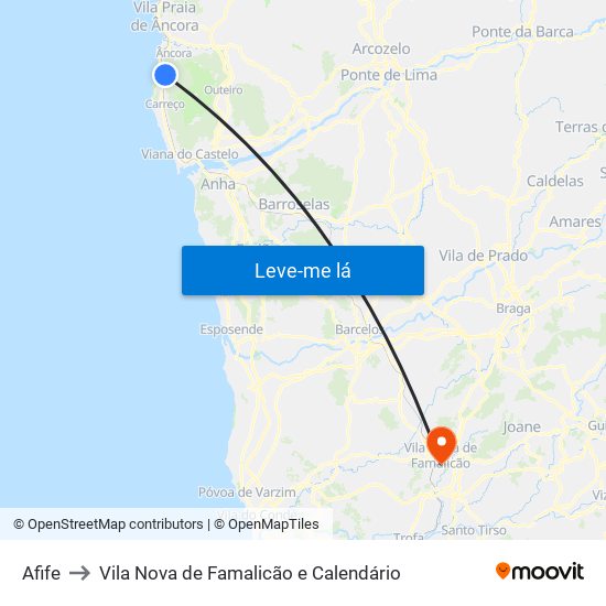 Afife to Vila Nova de Famalicão e Calendário map