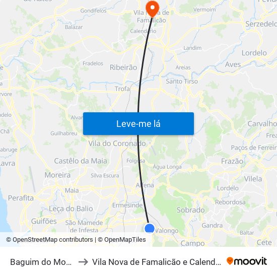 Baguim do Monte to Vila Nova de Famalicão e Calendário map