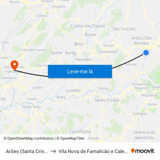 Arões (Santa Cristina) to Vila Nova de Famalicão e Calendário map