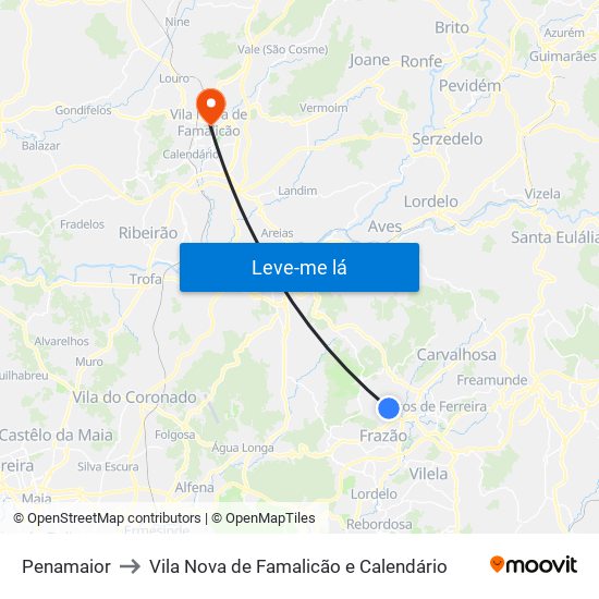 Penamaior to Vila Nova de Famalicão e Calendário map