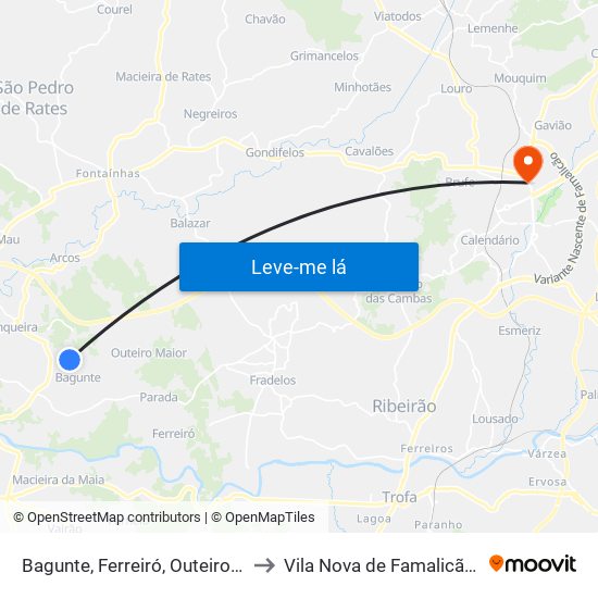 Bagunte, Ferreiró, Outeiro Maior e Parada to Vila Nova de Famalicão e Calendário map