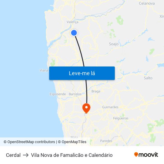 Cerdal to Vila Nova de Famalicão e Calendário map