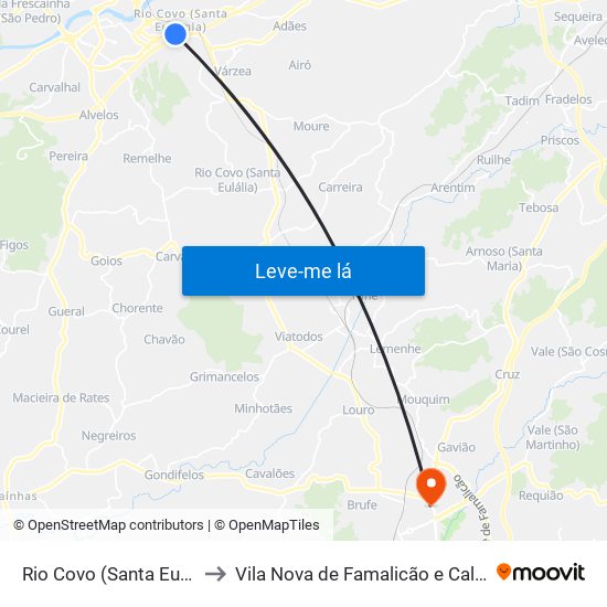 Rio Covo (Santa Eugénia) to Vila Nova de Famalicão e Calendário map