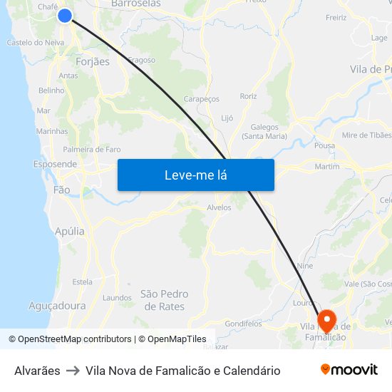 Alvarães to Vila Nova de Famalicão e Calendário map