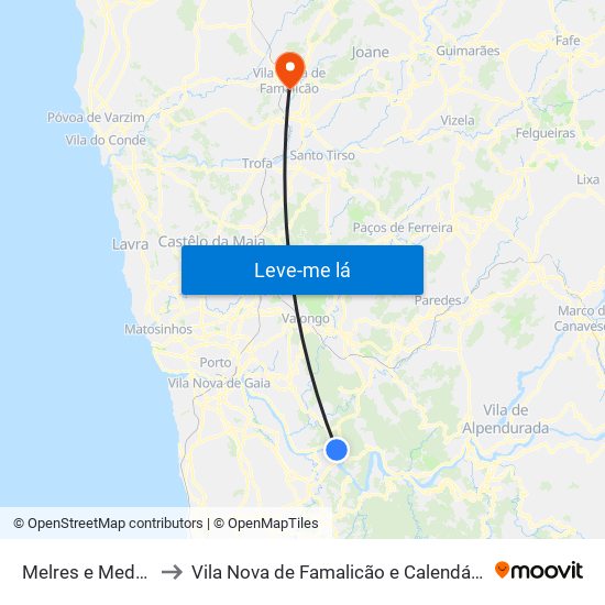 Melres e Medas to Vila Nova de Famalicão e Calendário map