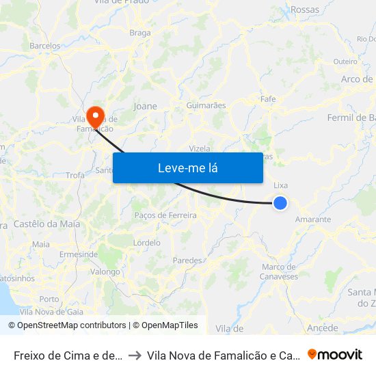 Freixo de Cima e de Baixo to Vila Nova de Famalicão e Calendário map