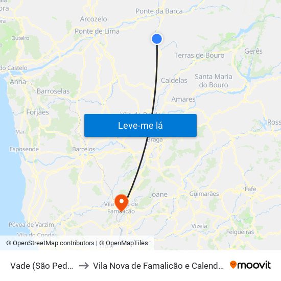 Vade (São Pedro) to Vila Nova de Famalicão e Calendário map