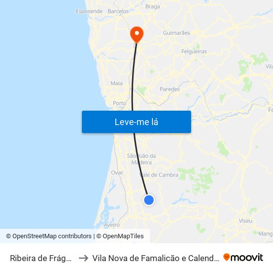 Ribeira de Fráguas to Vila Nova de Famalicão e Calendário map