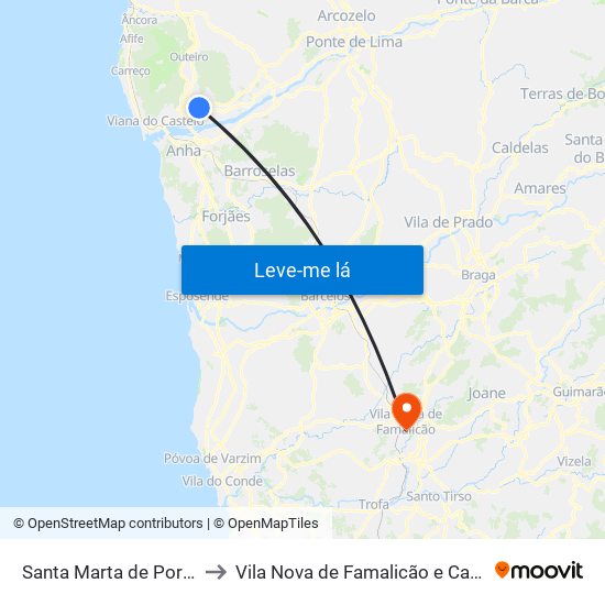 Santa Marta de Portuzelo to Vila Nova de Famalicão e Calendário map