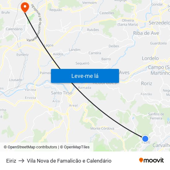 Eiriz to Vila Nova de Famalicão e Calendário map