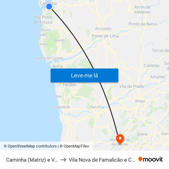 Caminha (Matriz) e Vilarelho to Vila Nova de Famalicão e Calendário map