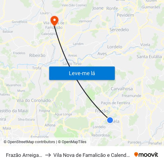 Frazão Arreigada to Vila Nova de Famalicão e Calendário map